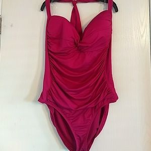 Liz Claiborne Womens 22W Pink Halter Swimsuit